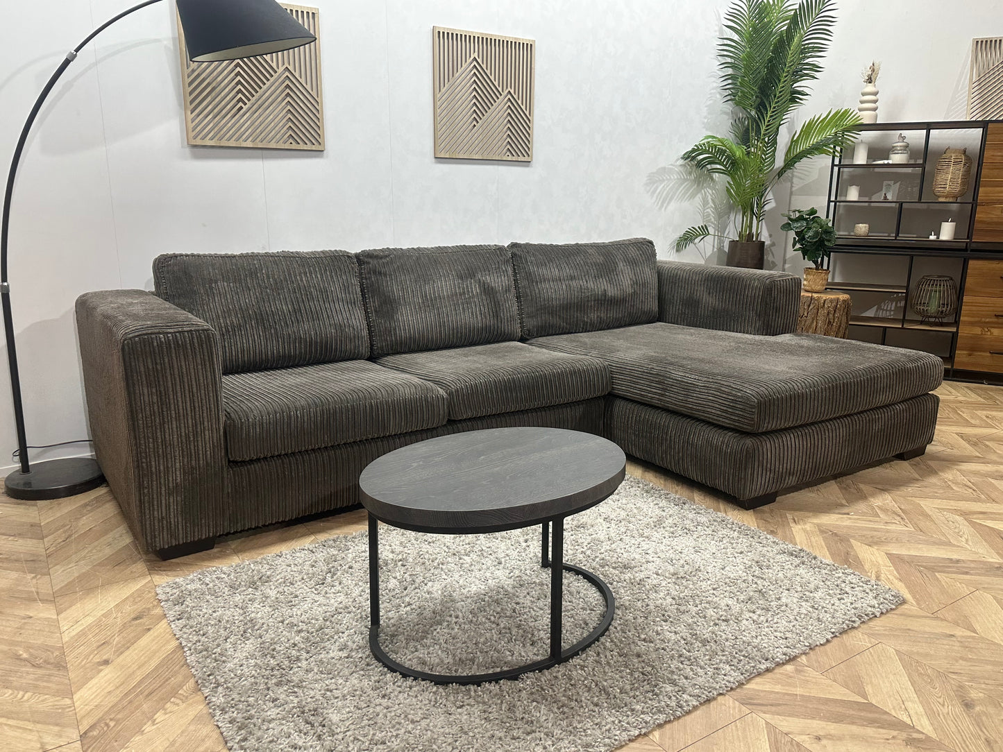 Bruine Ribstof Hoekbank ~ Losse Kussens Met Afneembare Hoezen