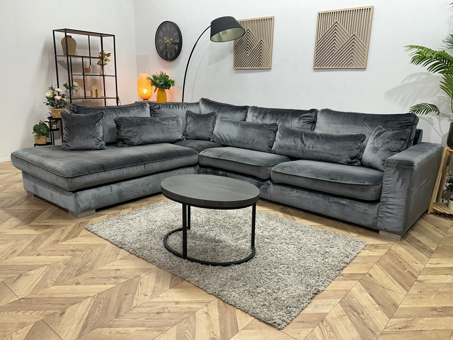 Antraciet Velvet Hoekbank ~ Losse Kussens Met Afneembare Hoezen