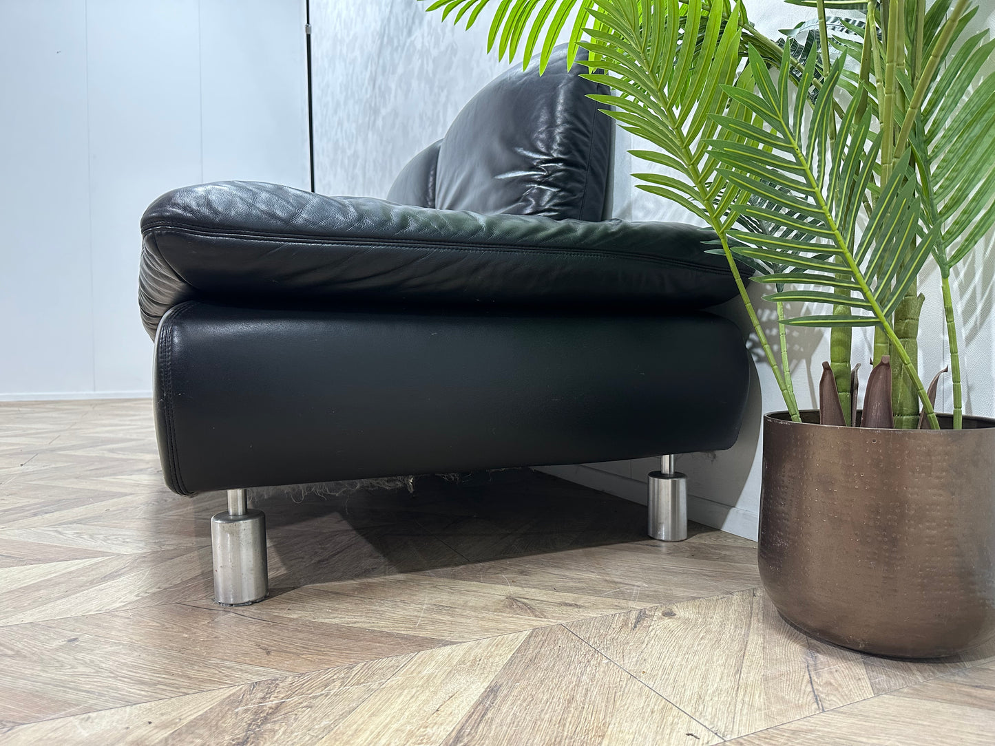 Zwart Echt Lederen 2.5-Zits Bank ~ Verstelbare Armleuningen