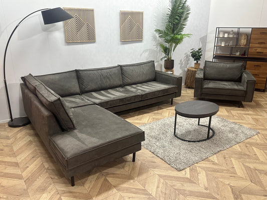 Antraciet Suède Stoffen Hoekbank Inc Fauteuil ~ Losse Kussens Met Afneembare Hoezen