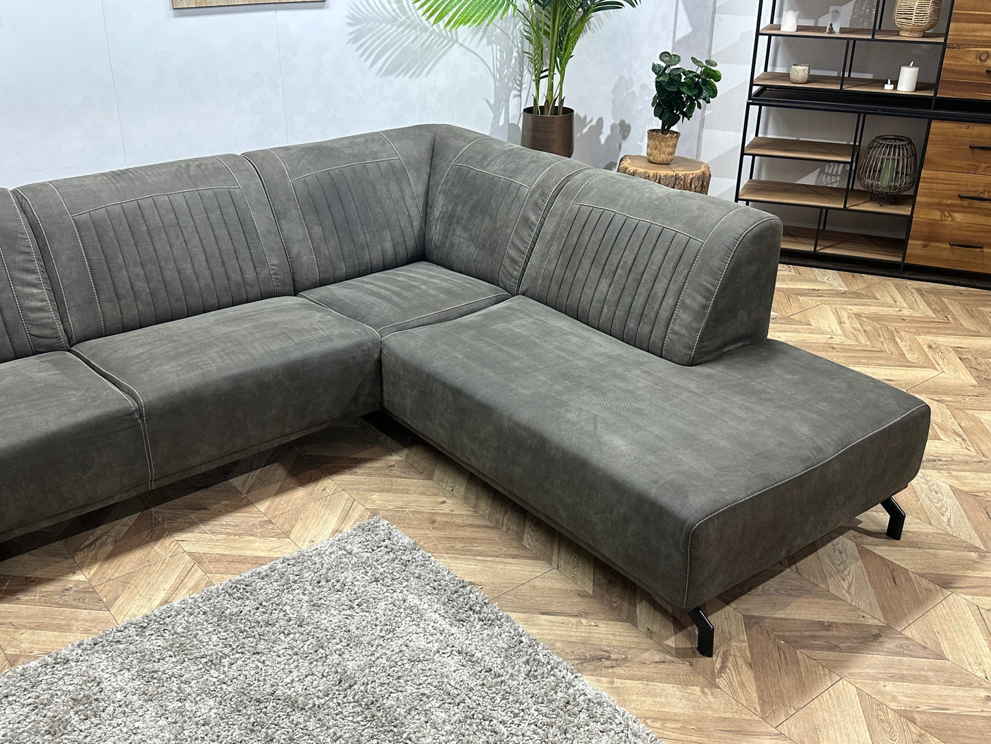 Antraciet Suède Stoffen Hoekbank ~ Vaste Kussens