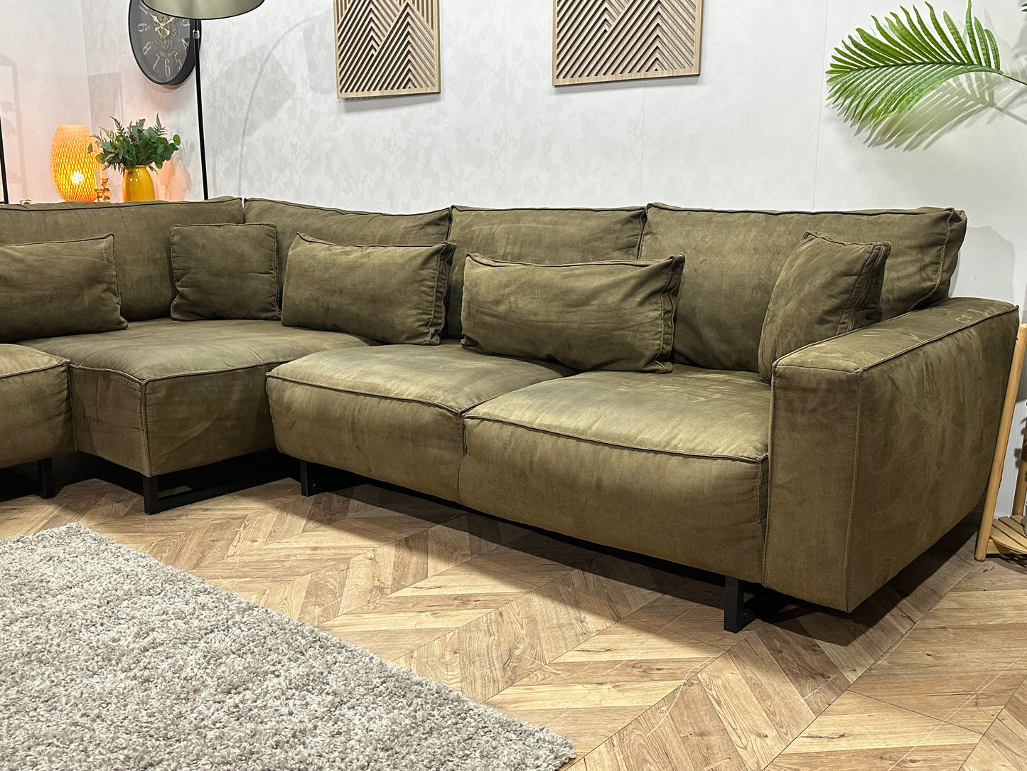 Leger Groene Ruime Design Hoekbank ~ Losse Kussens Met Afneembare Hoezen