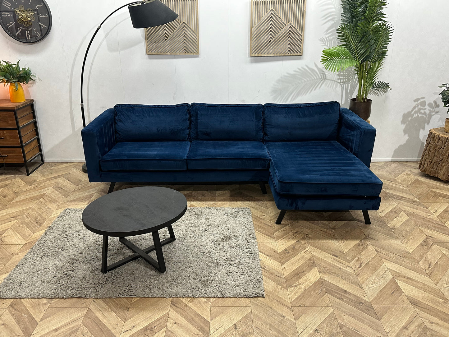 Blauwe Velvet Hoekbank ~ Losse Kussens Met Afneembare Hoezen