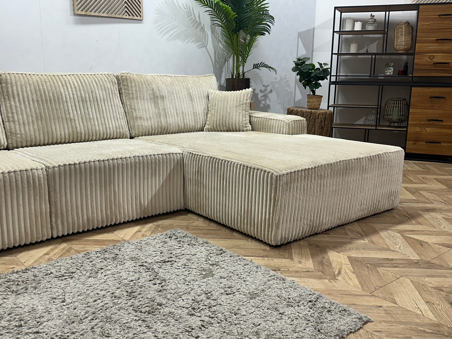 !Showroommodel! Crème Ribstof Hoekbank