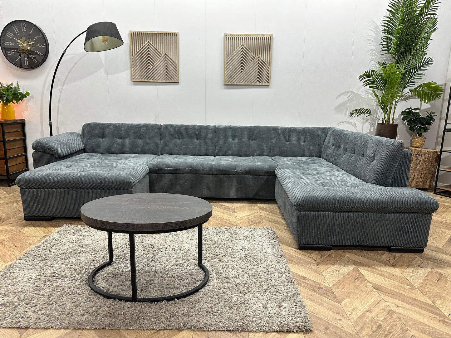 !Showroommodel! Blauwe Ribstof U Bank ~ Vaste Kussens