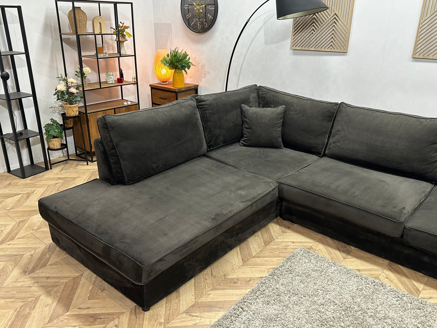 Antraciet Velvet Hoekbank ~ Losse Kussens Met Afneembare Hoezen