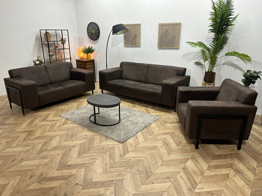 Bruine Suède Stoffen Banken Set Inc Fauteuil ~ Vaste Kussens