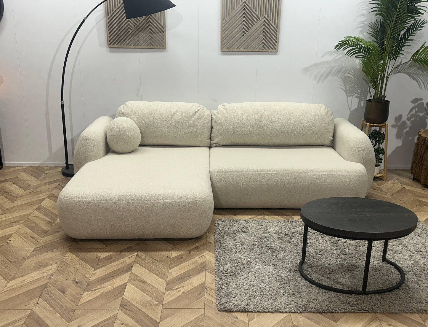 !Showroommodel! Witte Bouclé Stoffen Hoekbank