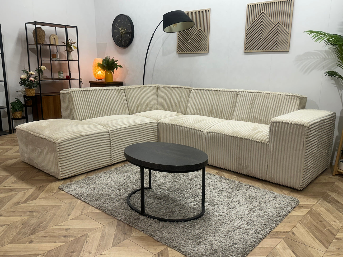 !Showroommodel! Crème Ribstof Hoekbank