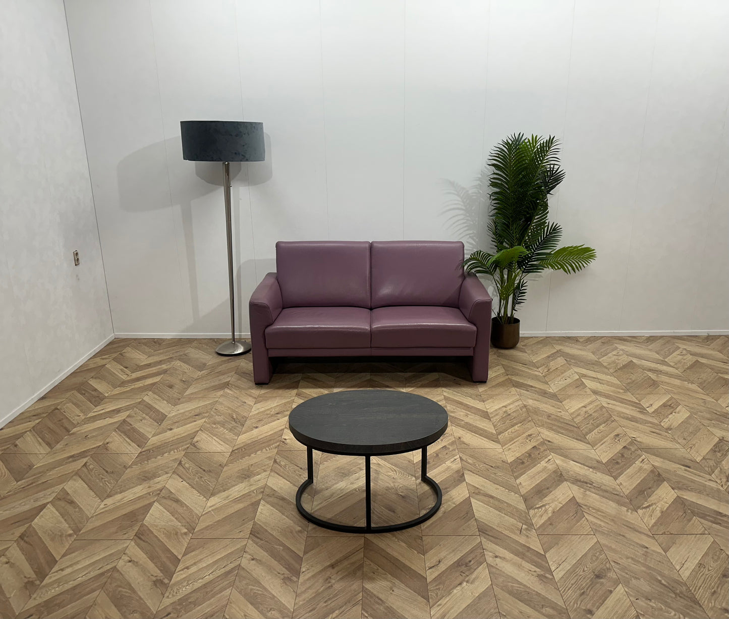 Paarse Echt Lederen 2-Zits Bank ~ Vaste Kussens