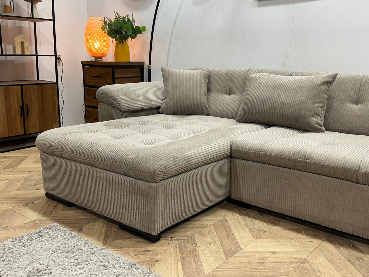 !Showroommodel! Licht Bruine Ribstof U Bank