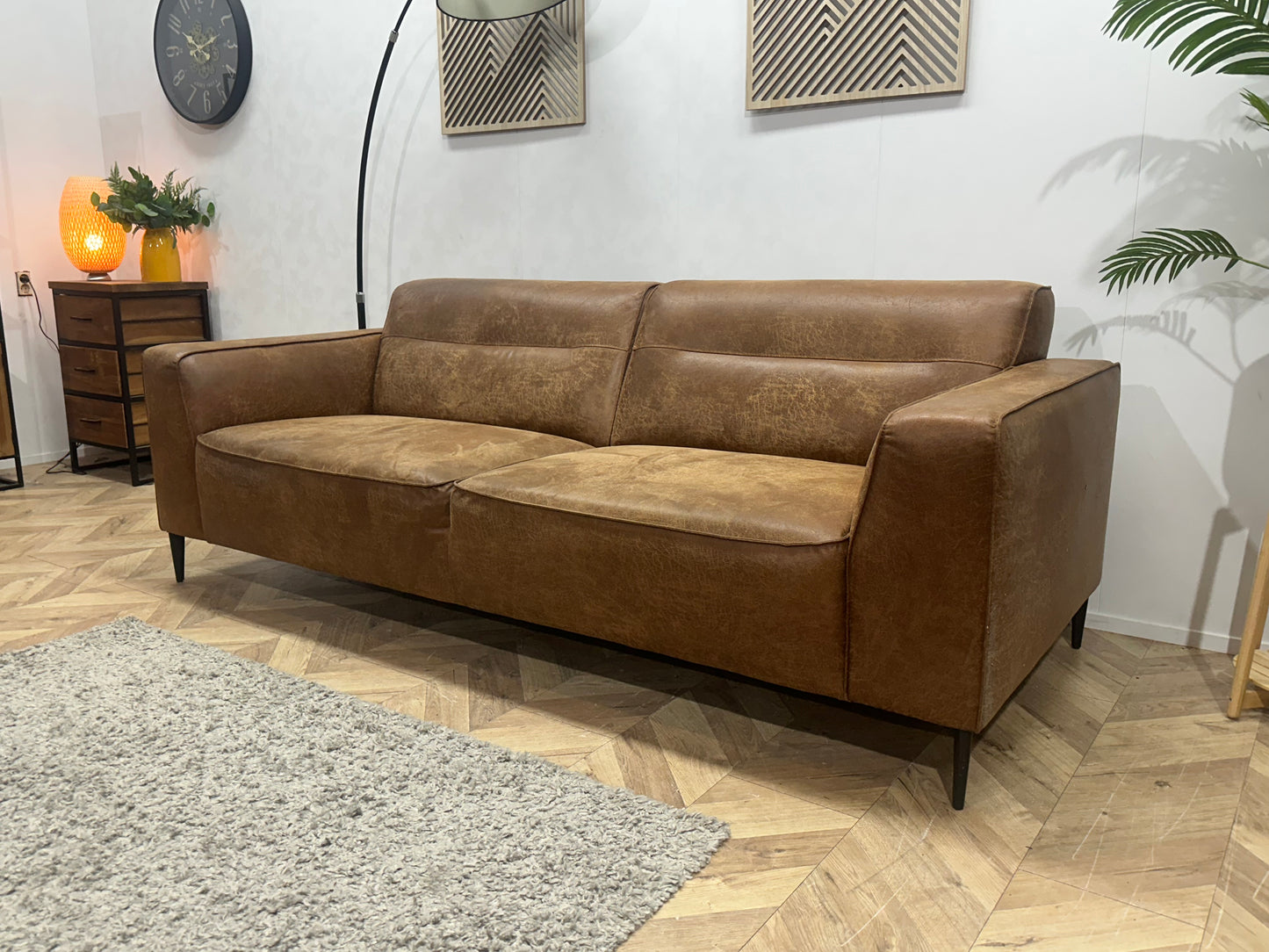 Cognac Bruine Suède Stoffen 2.5-Zits Bank ~ Vaste Kussens