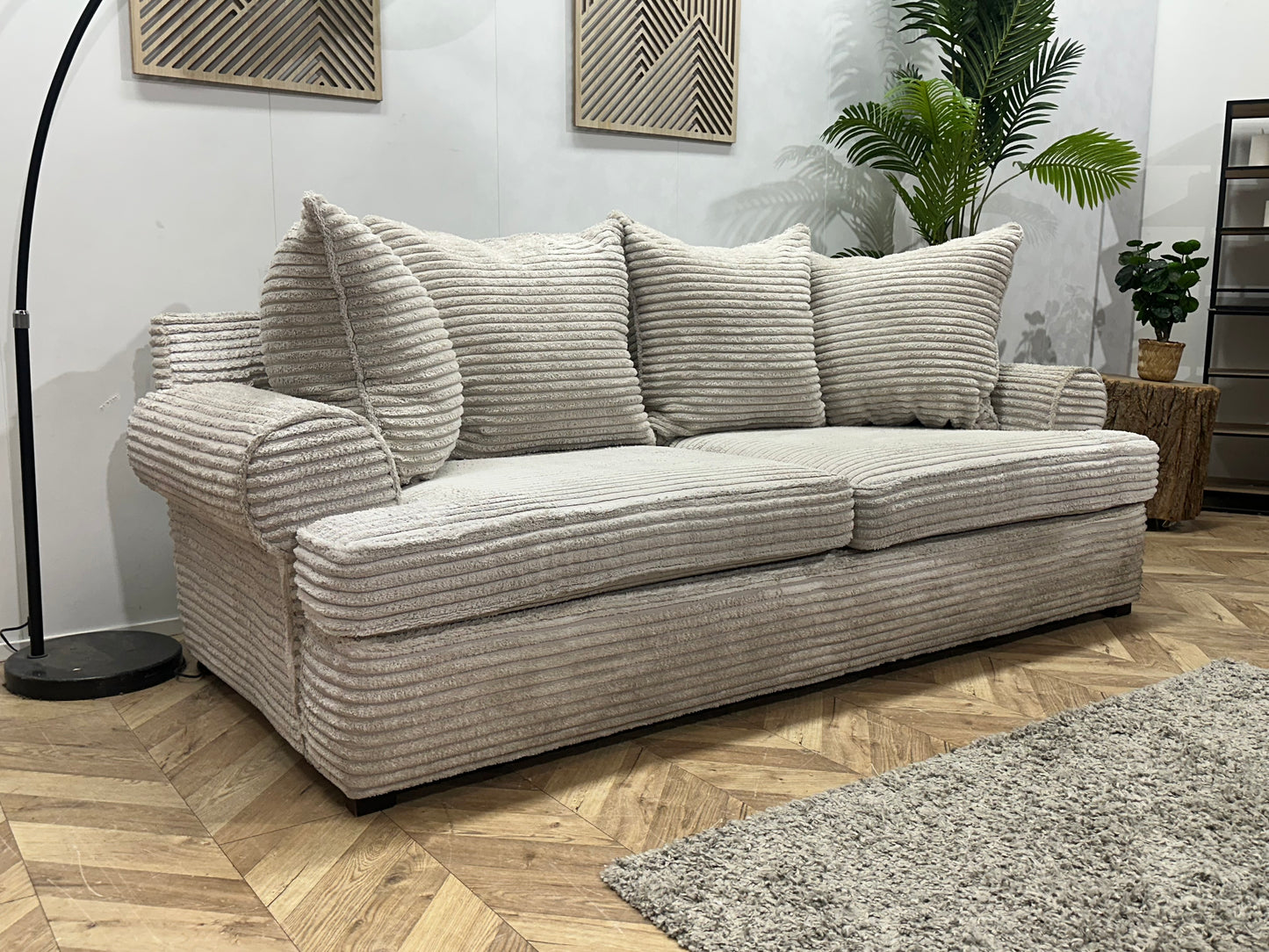 Witte Ribstof 2.5-Zits Bank ~ Losse Kussens Met Afneembare Hoezen