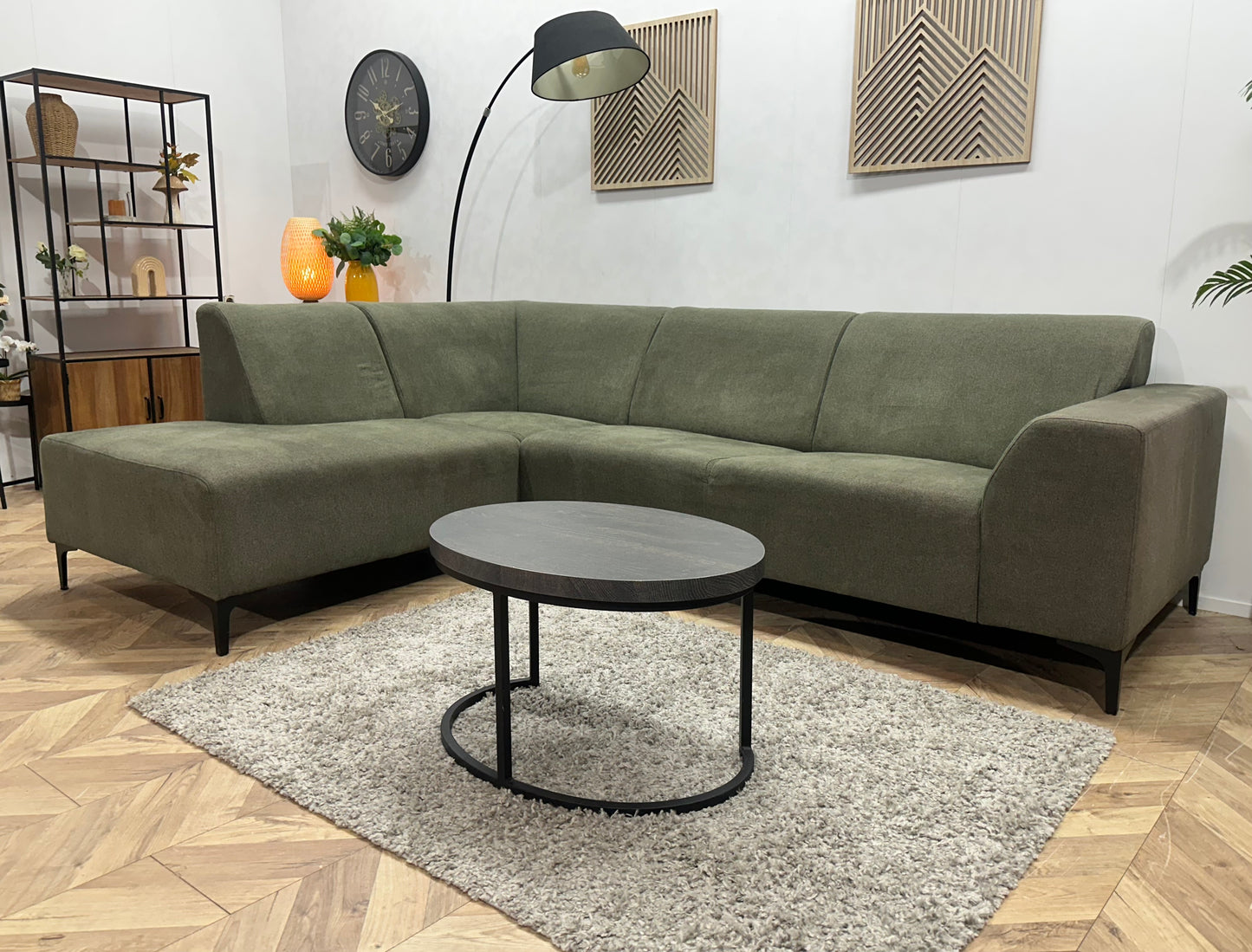 Groene Suède Stoffen Hoekbank ~ Vaste Kussens