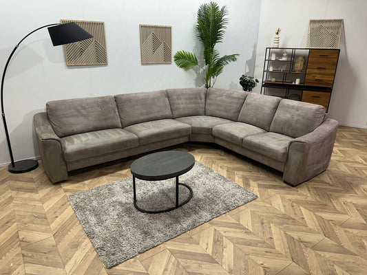 Grijze Suède Stoffen Hoekbank ~ Vaste Kussens