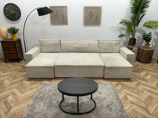 !Showroommodel! Witte Ribstof U Bank ~ Slaapfunctie