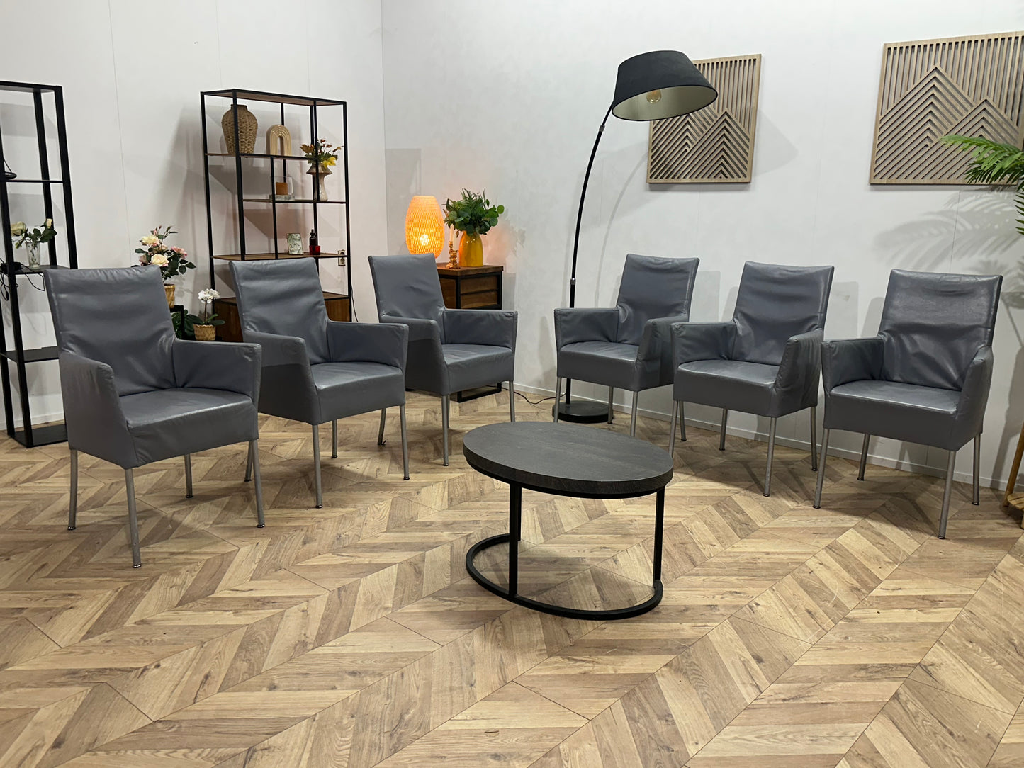 Grijze Echt Lederen Stoelen Set