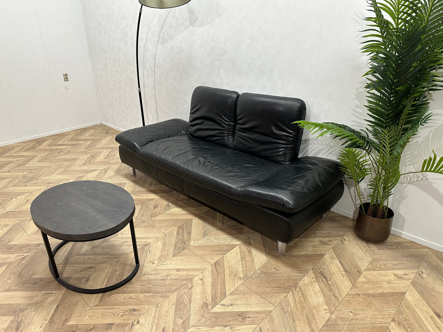 Zwart Echt Lederen 2.5-Zits Bank ~ Verstelbare Armleuningen