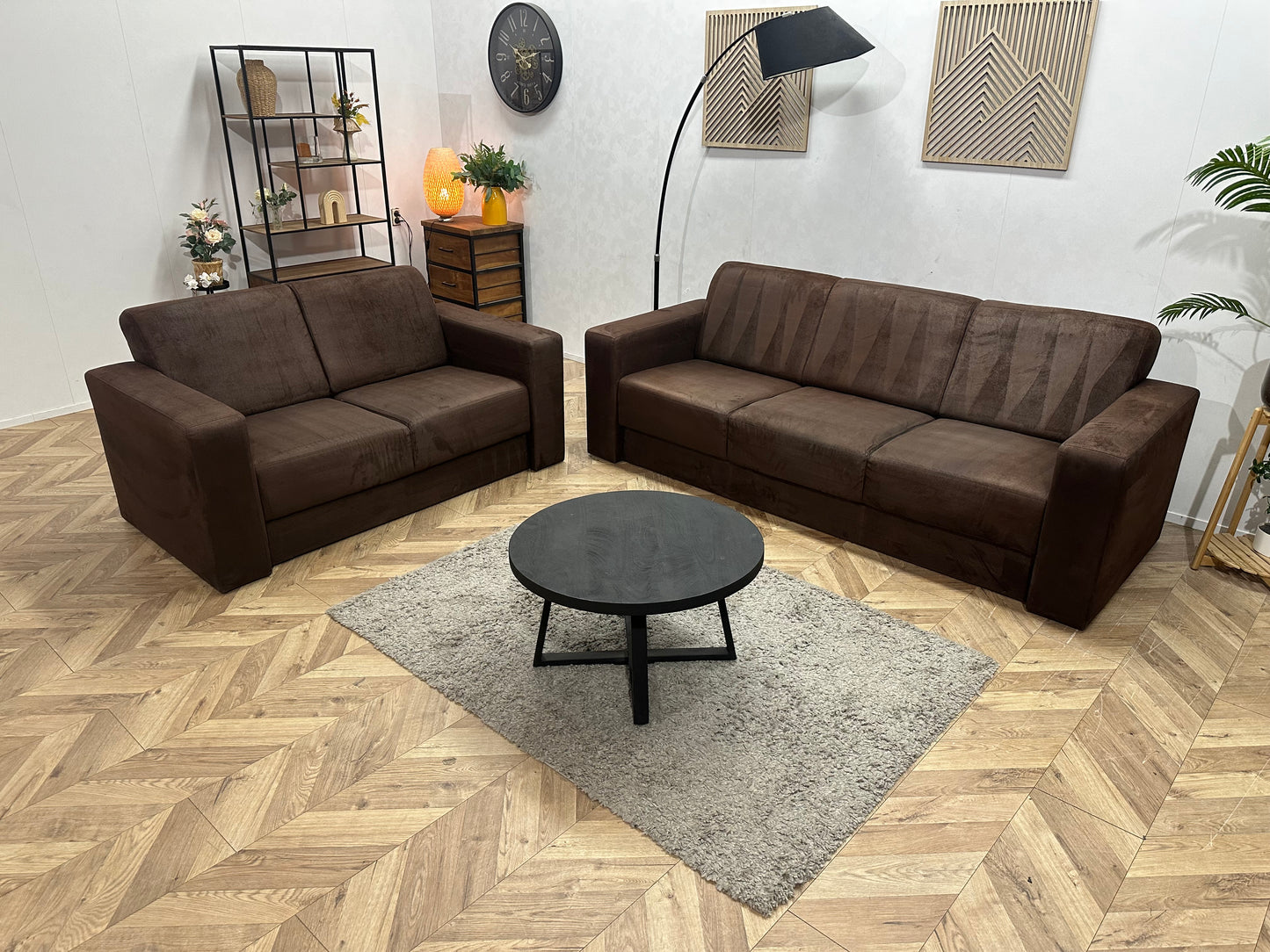 Bruine Suède Stoffen Banken Set ~ Vaste Kussens