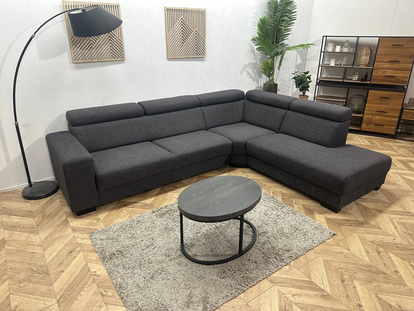 Antraciet Hoekbank ~ Verstelbare Hoofdsteunen