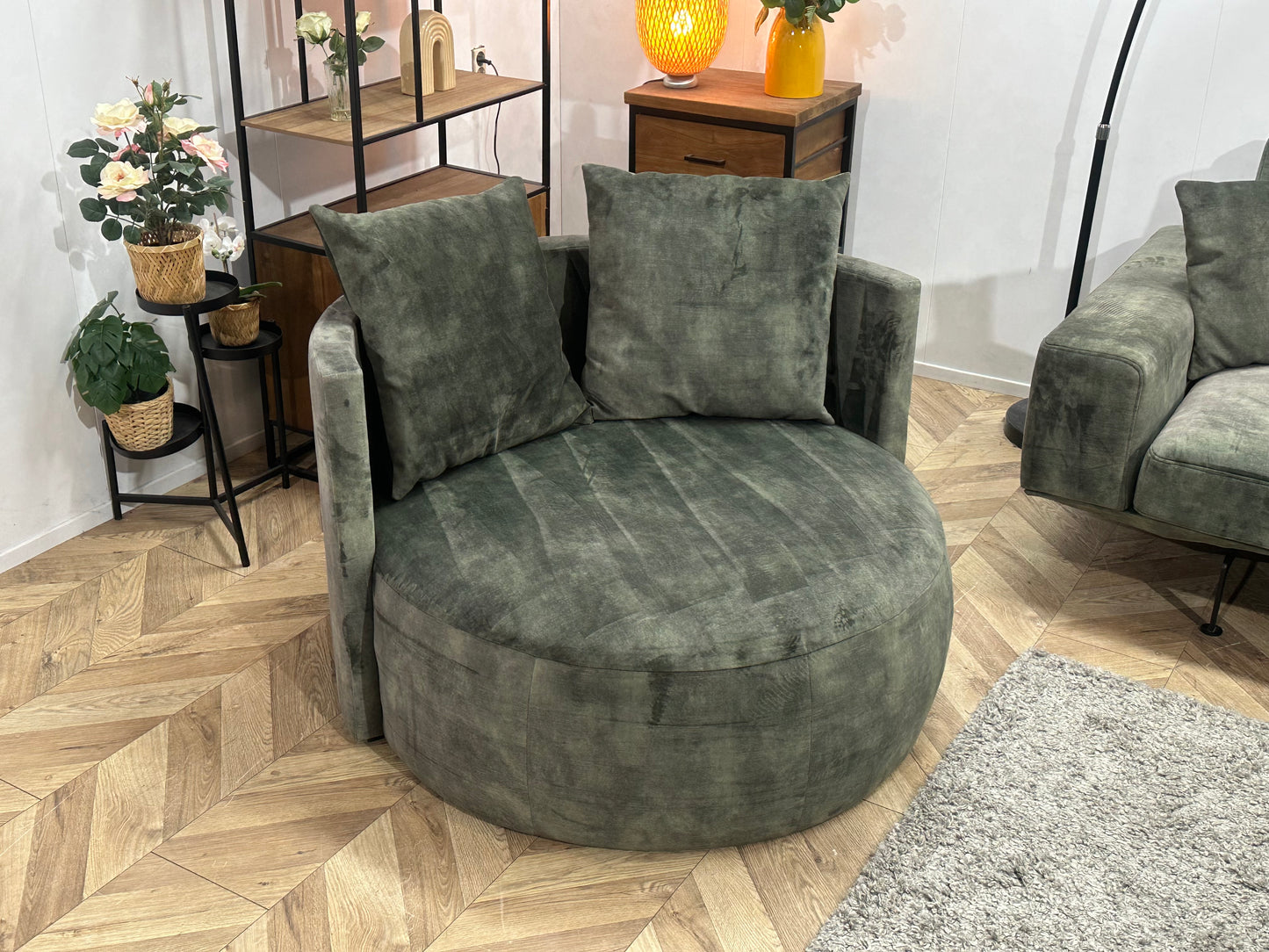 Passe Partout Groene Velvet Ruime Hoekbank Inc Fauteuil ~ Losse Kussens Met Afneembare Hoezen