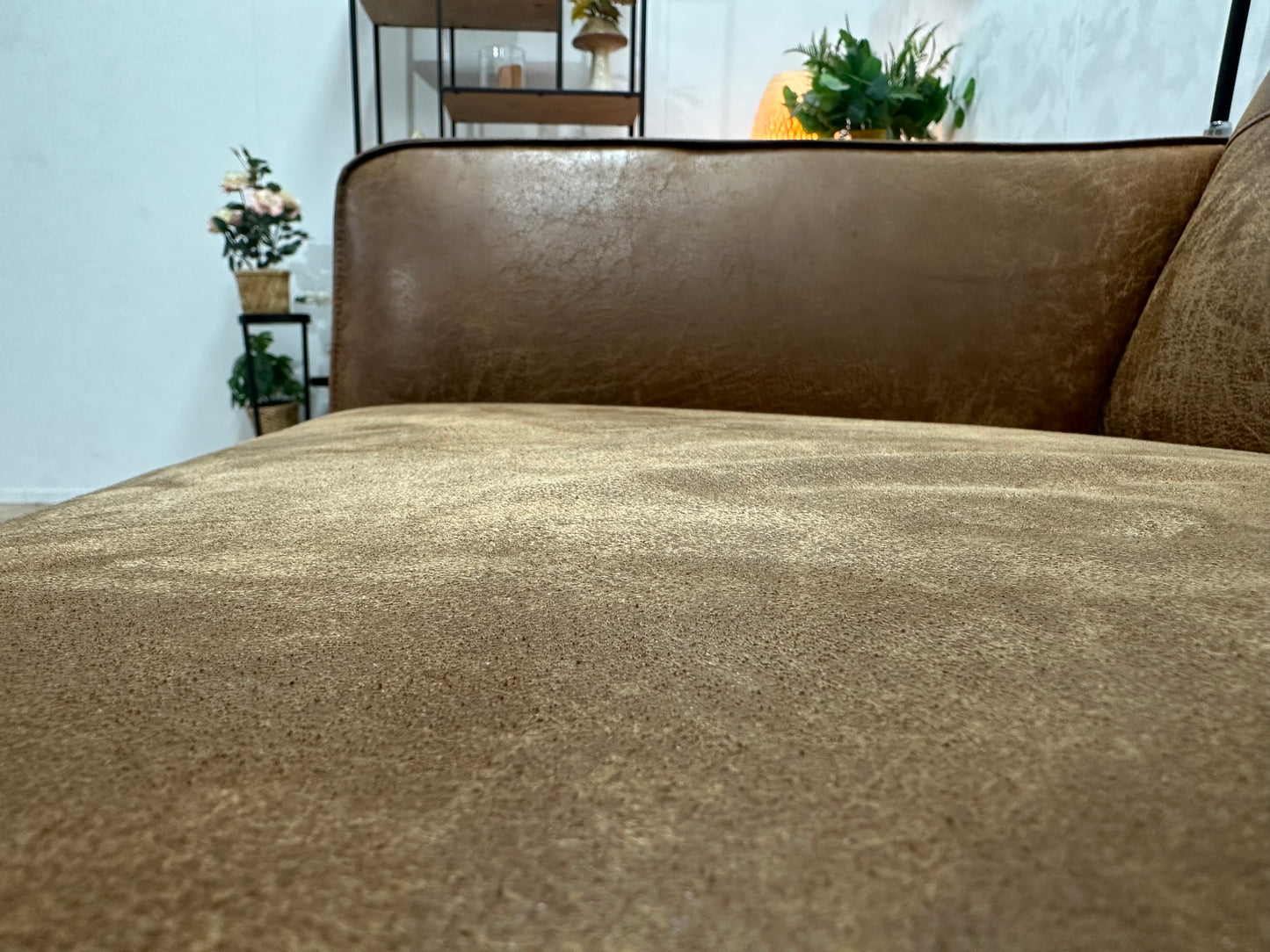 Cognac Bruine Suède Stoffen 2.5-Zits Bank ~ Vaste Kussens