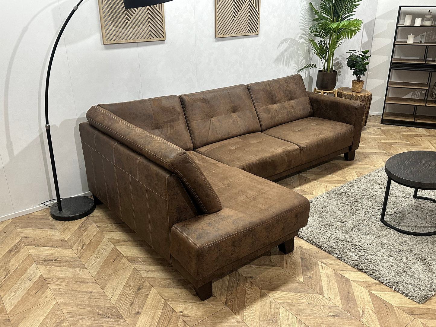 Bruine Suède Stoffen Hoekbank ~ Vaste Kussens