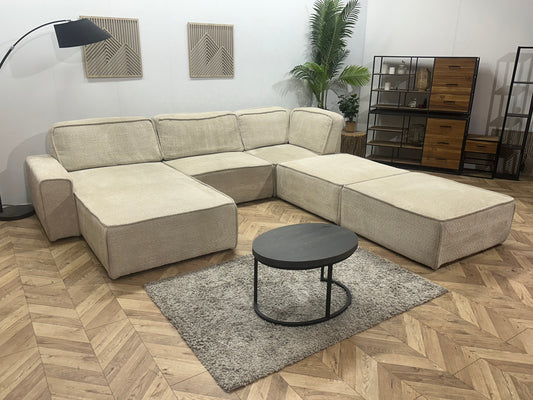 Crème Modulaire Bouclé Stoffen U Bank ~ Losse Rugkussens Met Afneembare Hoezen