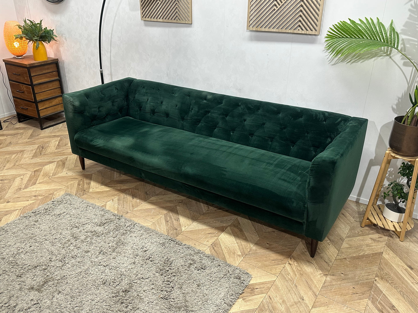 Groene Velvet 3-Zits Bank ~ Vaste Kussens