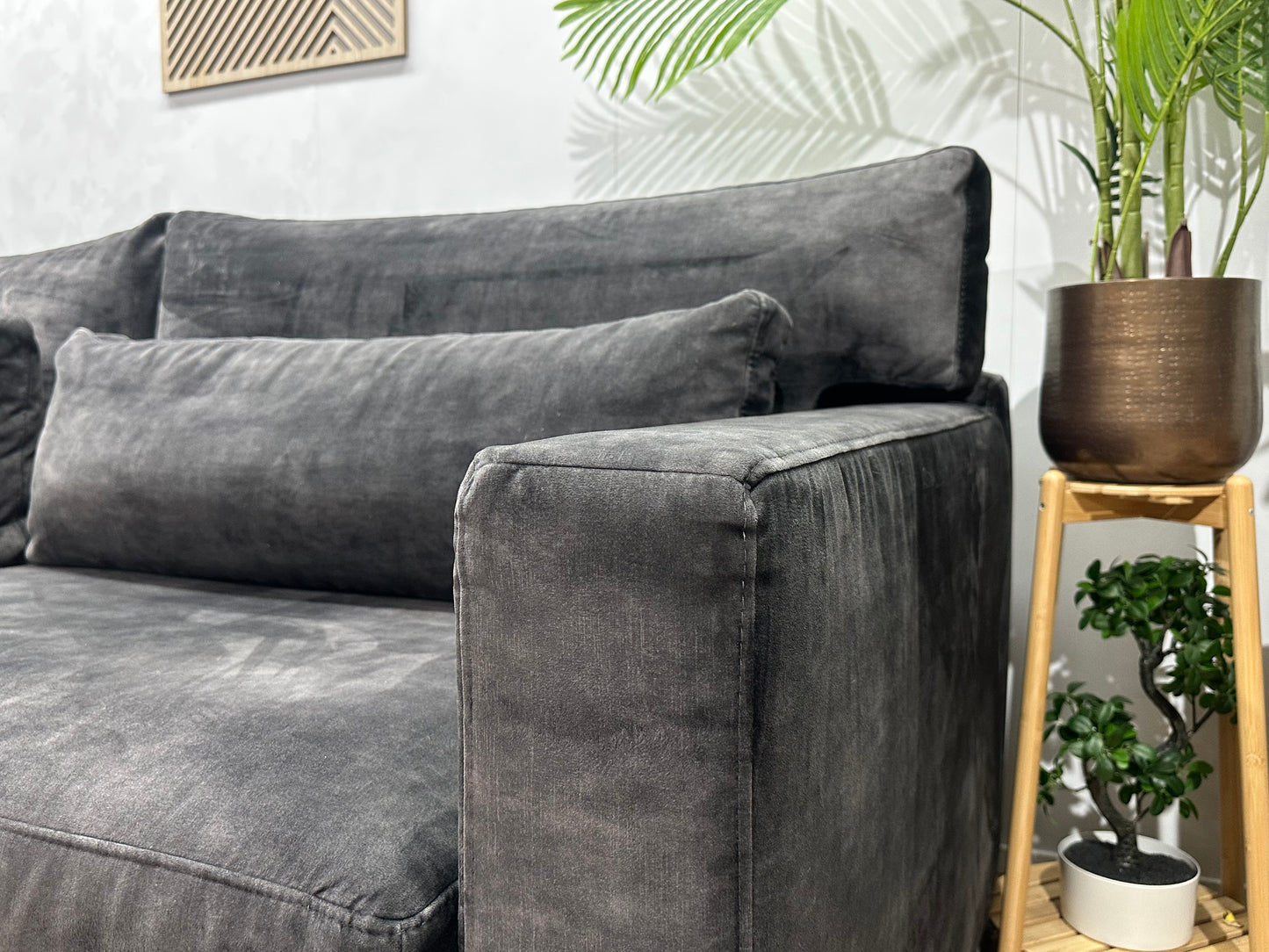 Antraciet Ruime Velvet 3-Zits Bank Inc Hocker ~ Losse Kussens Met Afneembare Hoezen