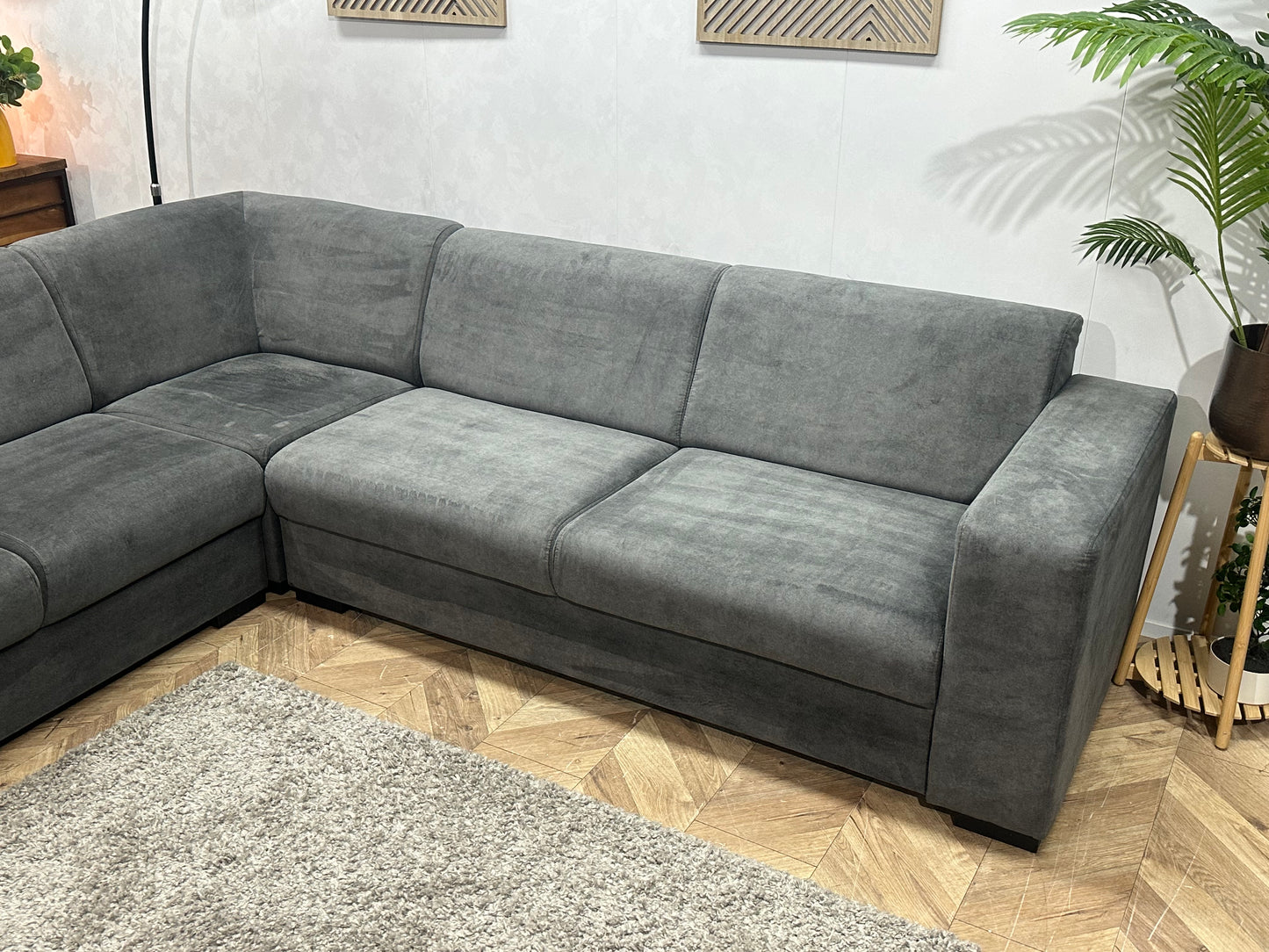 Antraciet Velvet Hoekbank ~ Vaste Kussens