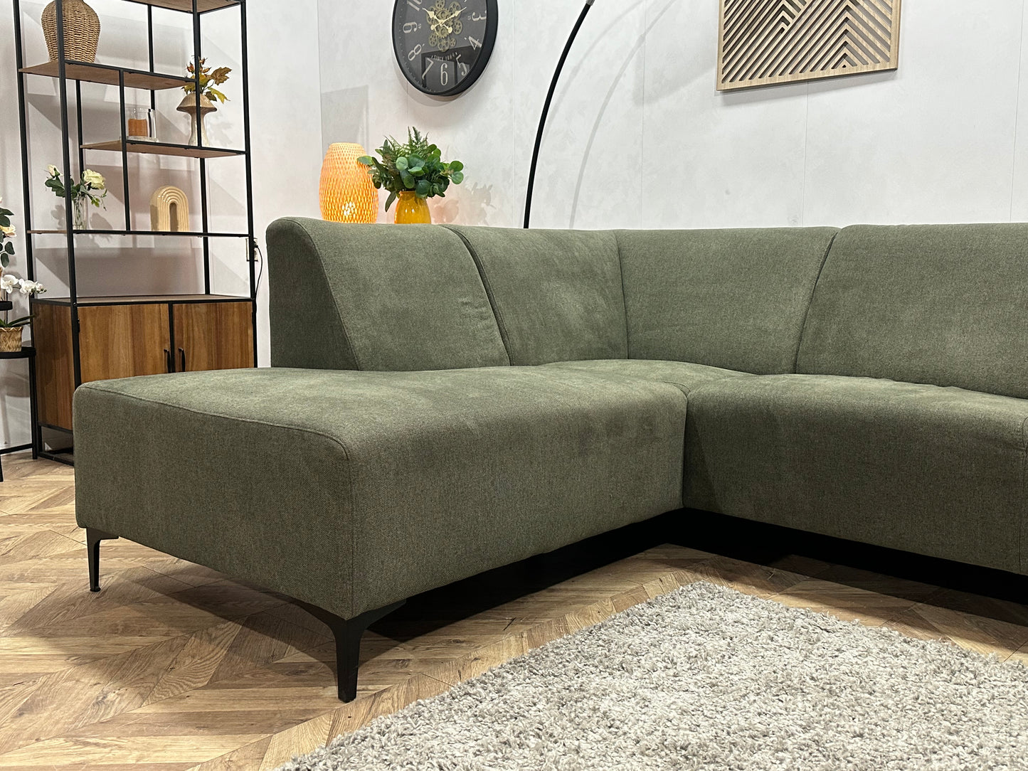 Groene Suède Stoffen Hoekbank ~ Vaste Kussens