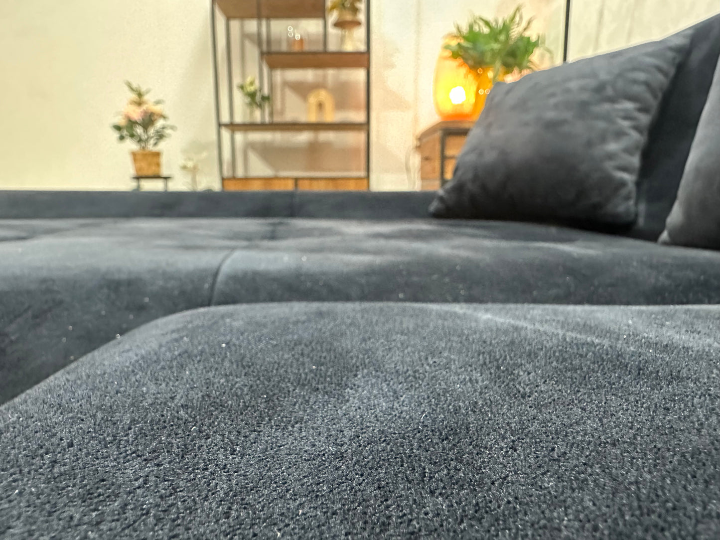 !Showroommodel! Zwarte Velvet Hoekbank ~ Slaapfunctie