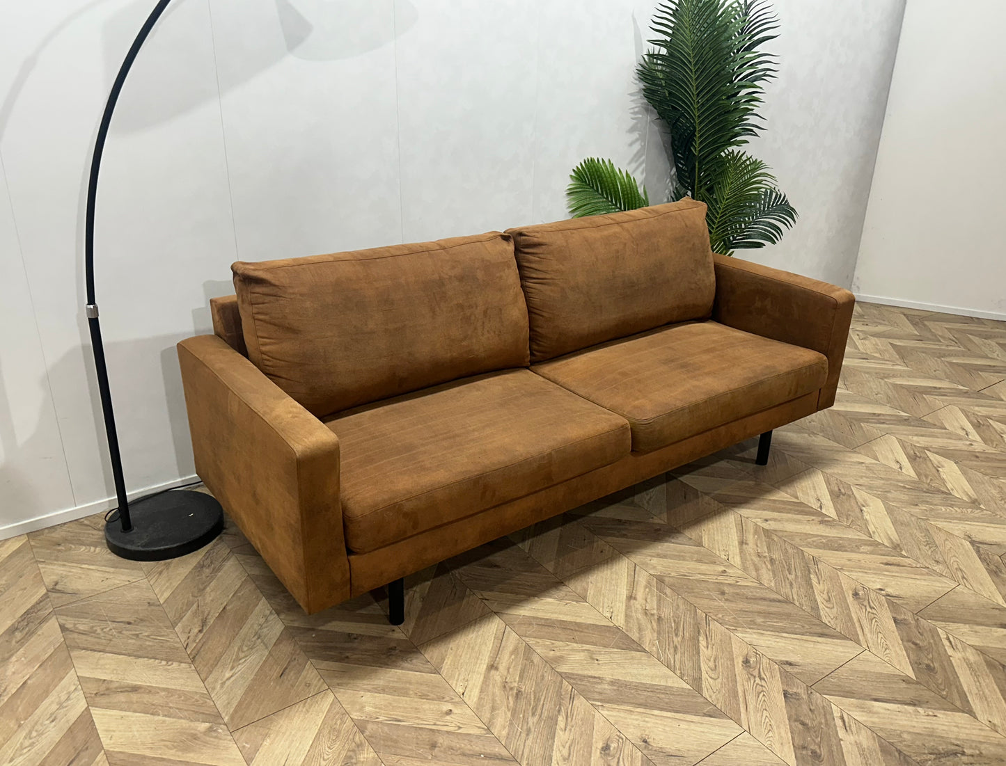 Cognac Bruine Suède Lederen 2.5-Zits Bank ~ Losse Kussens Met Afneembare Hoezen