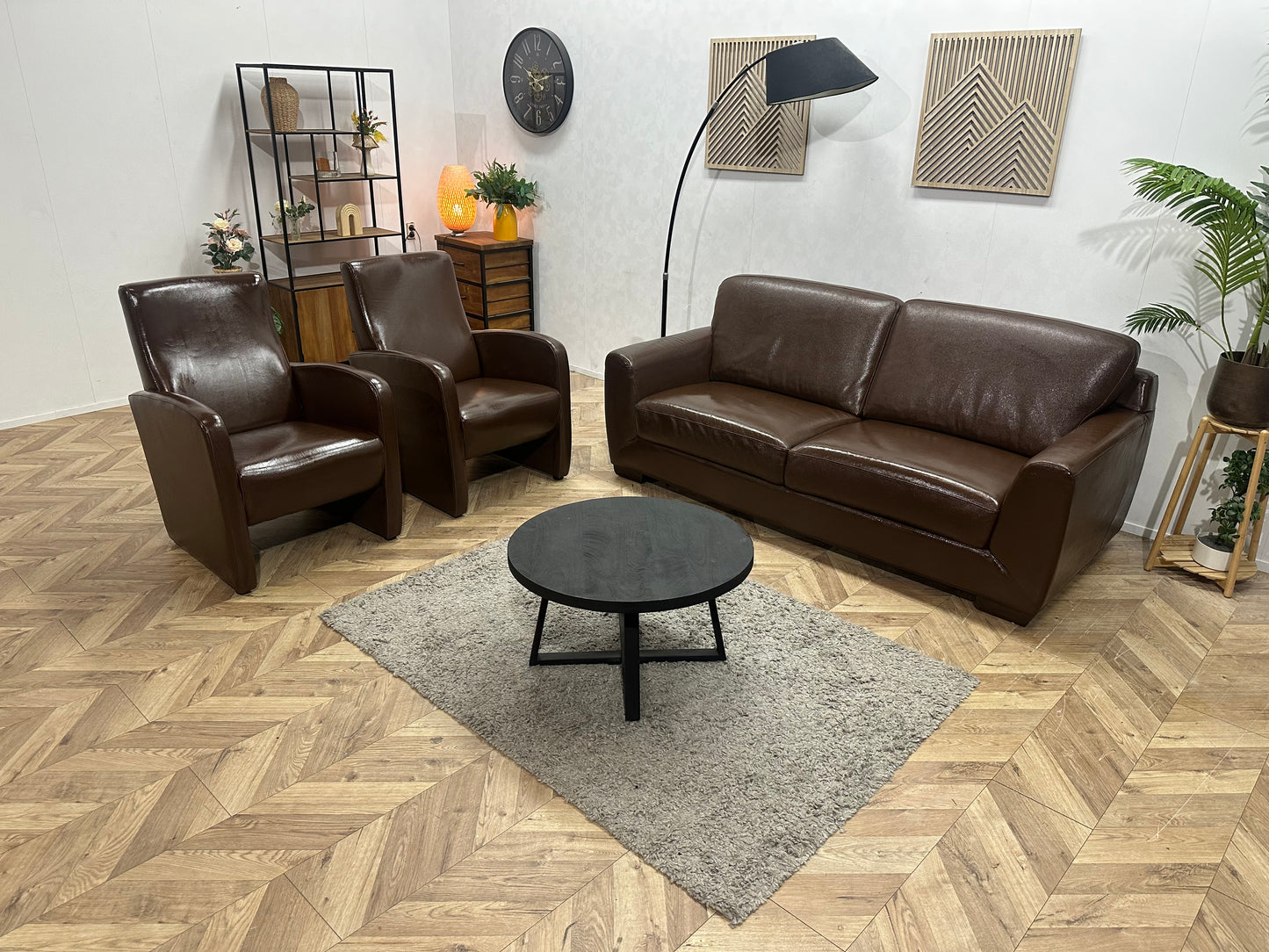 Bruine Echt Lederen 2.5-Zits Bank Inc Fauteuils ~ Geïmpregneerd