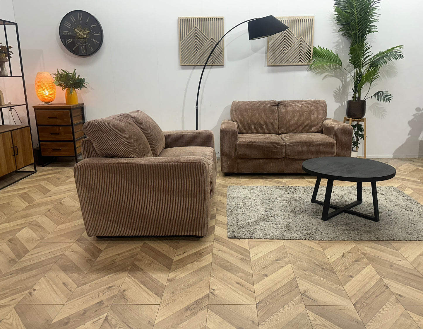 Bruine Ribstof Banken Set ~ Vaste Kussens