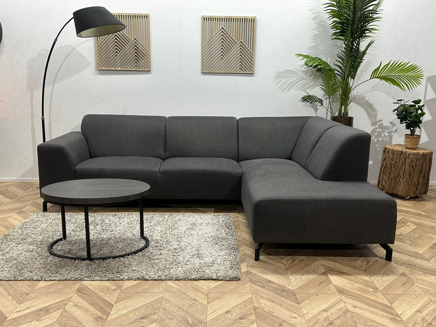 Antraciet Hoekbank ~ Vaste Kussens