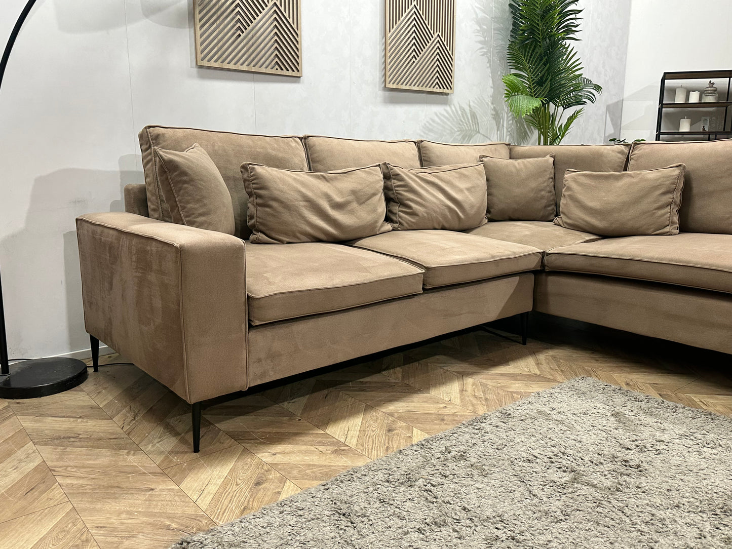 Licht Bruine Velvet Hoekbank ~ Losse Kussens Met Afneembare Hoezen