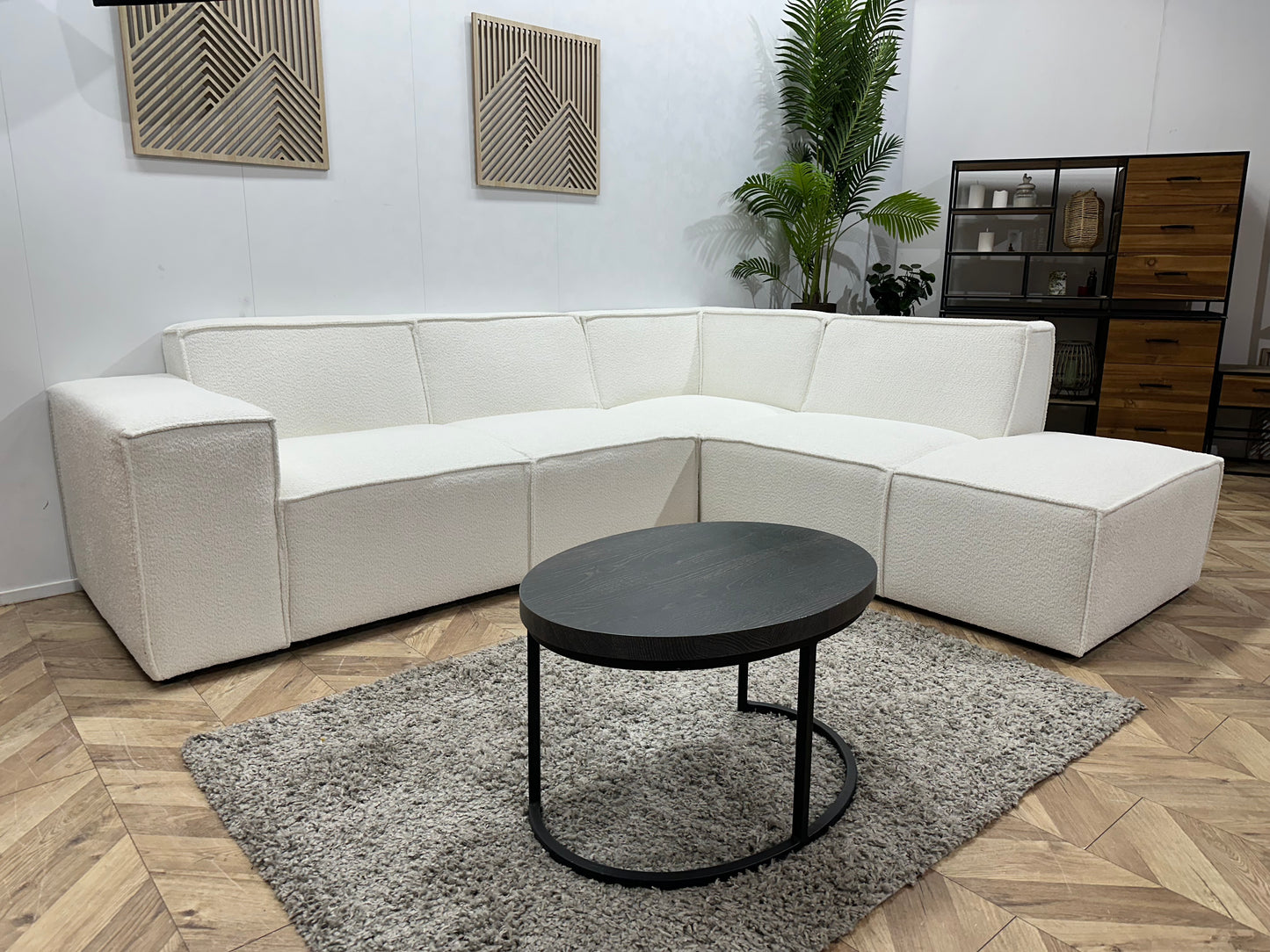!Showroommodel! Witte Ribstof Hoekbank ~ Vaste kussens