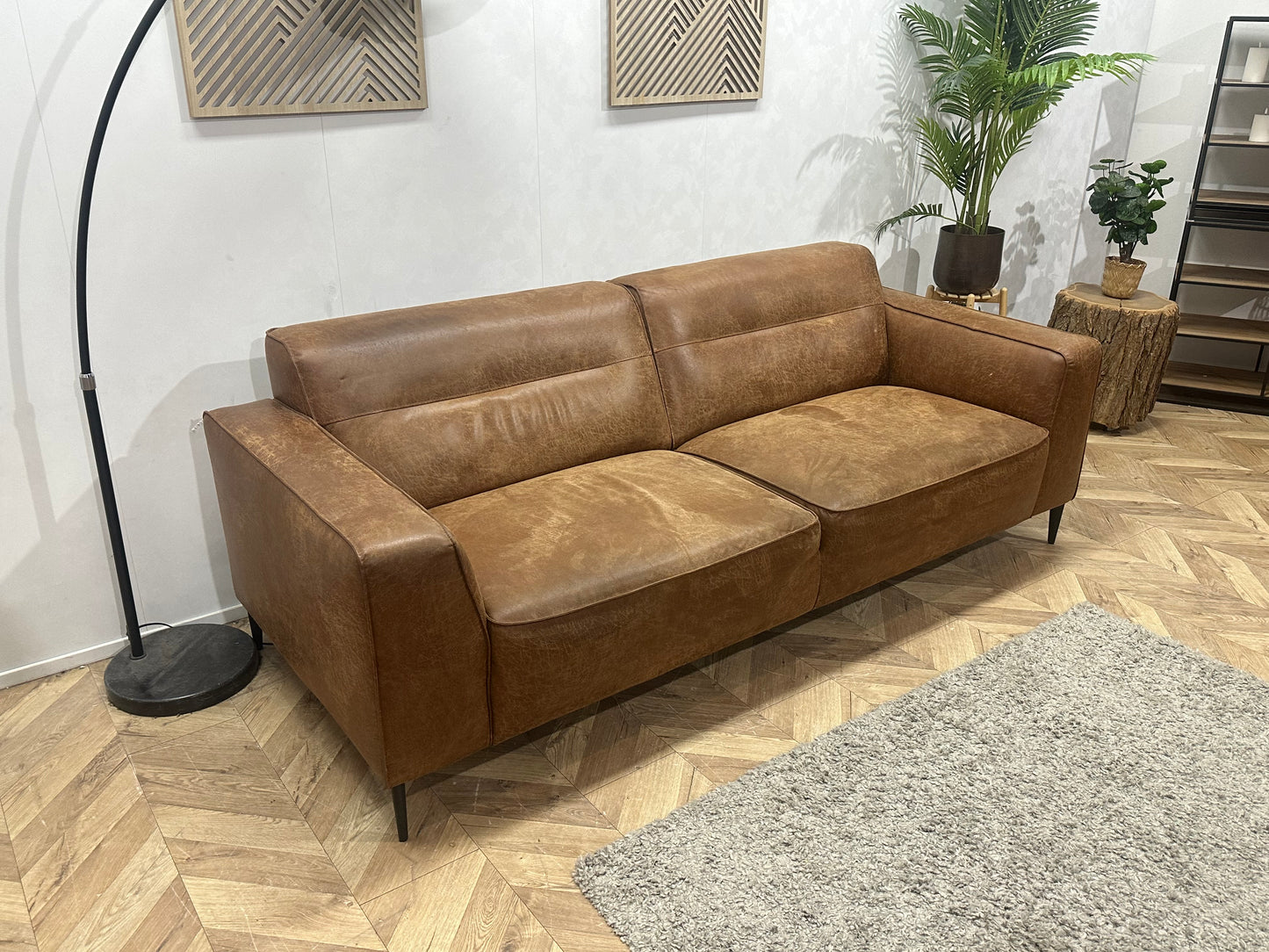Cognac Bruine Suède Stoffen 2.5-Zits Bank ~ Vaste Kussens