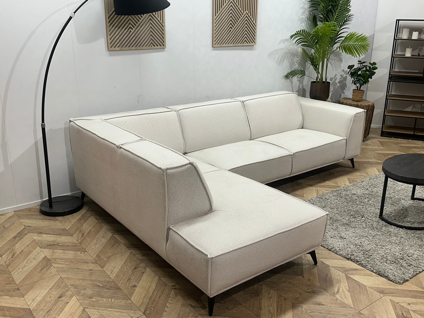 !Showroommodel! Witte Chenille Stoffen Hoekbank