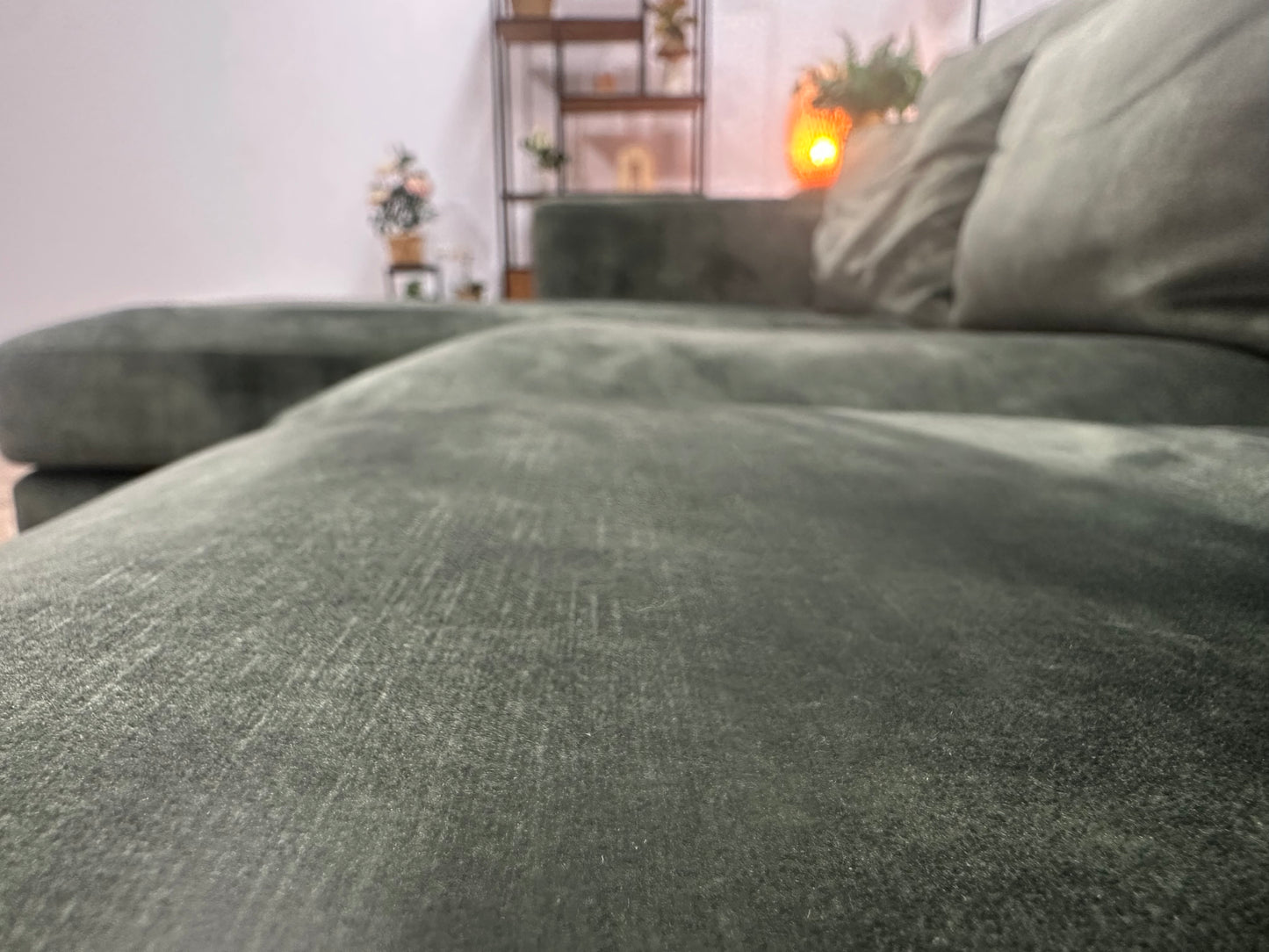 Groene Velvet Hoekbank ~ Losse Kussens Met Afneembare Hoezen
