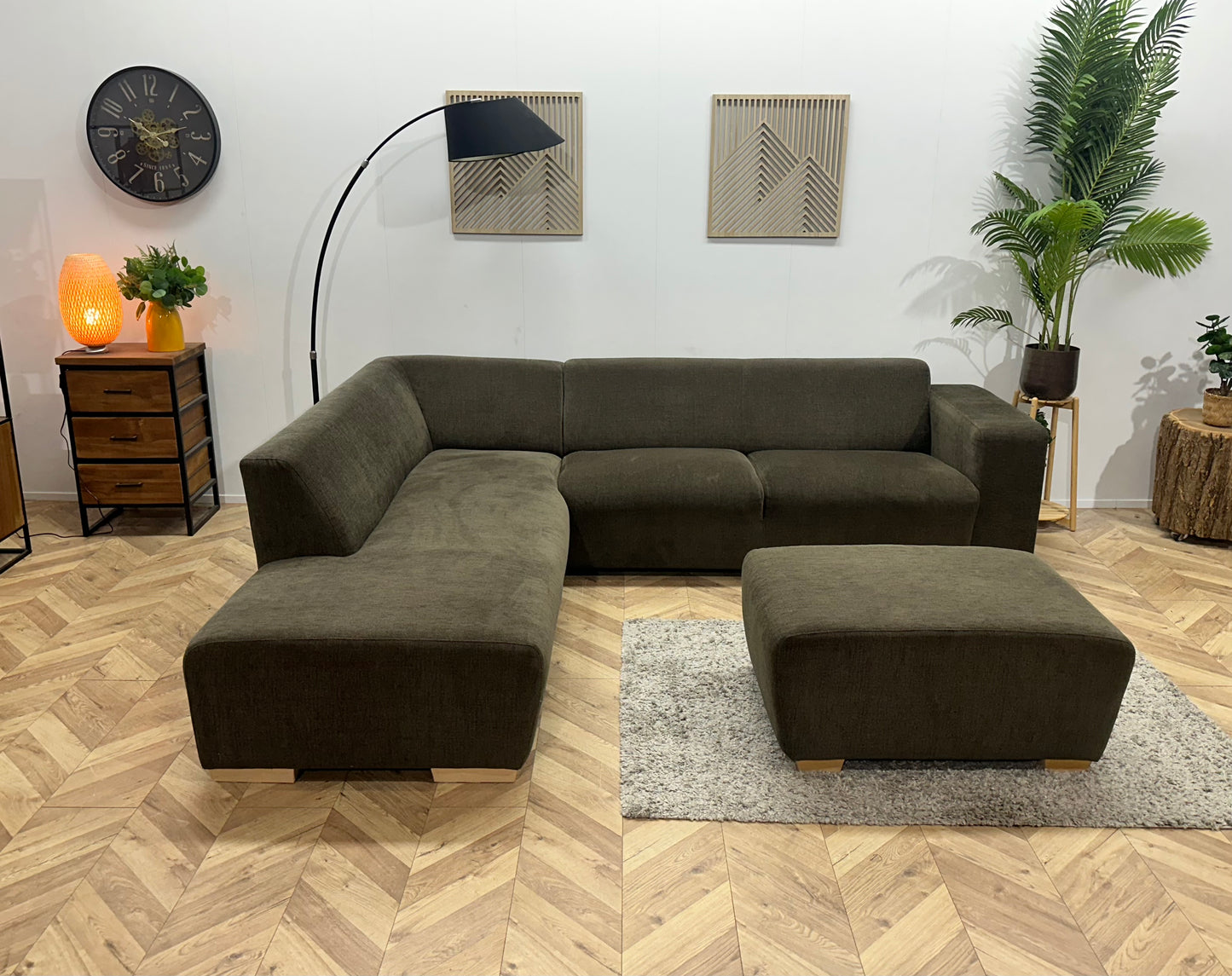 Bruine Suède Stoffen Hoekbank Inc Hocker ~ Vaste Kussens