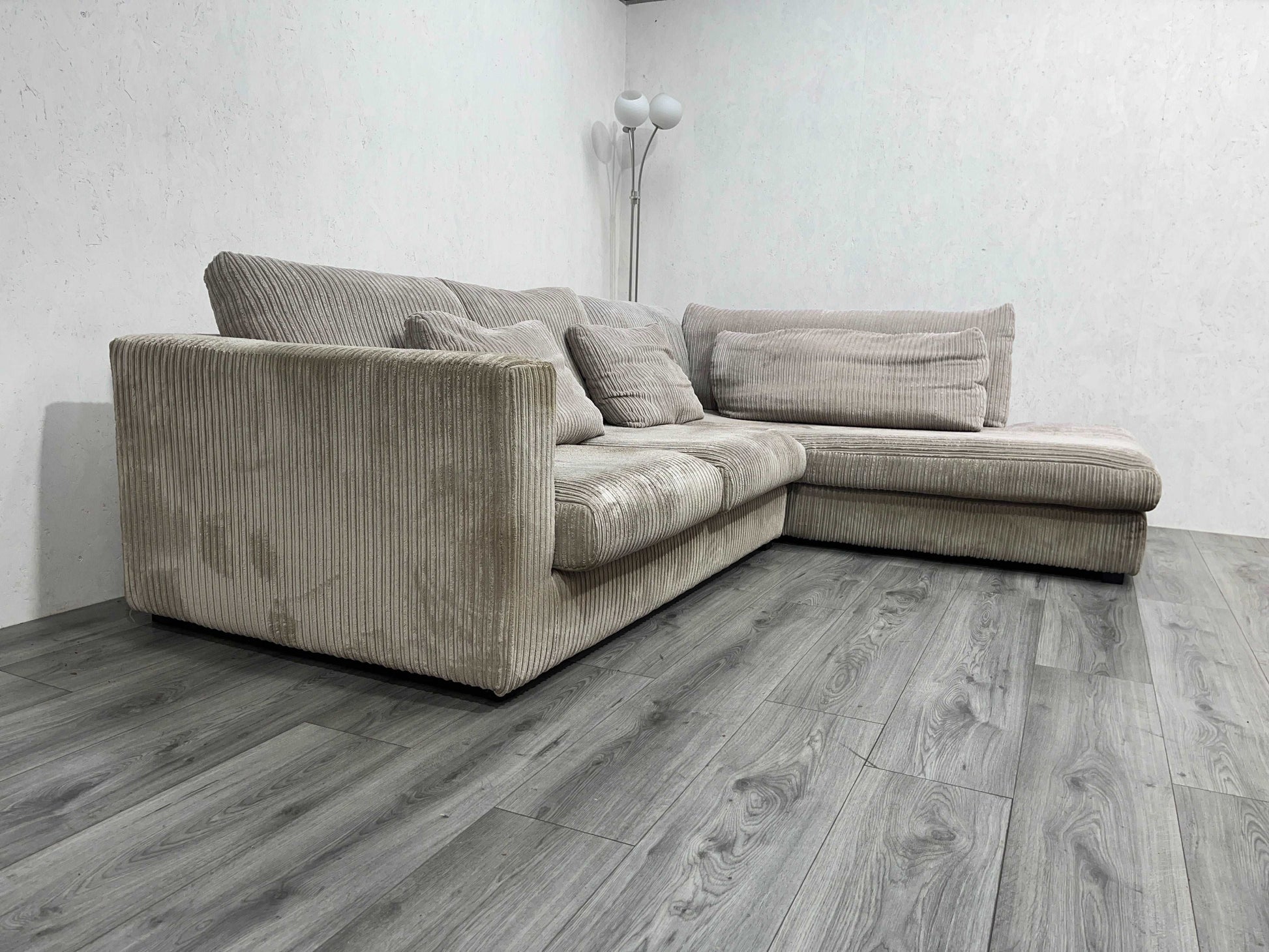 Beige Ribstof Hoekbank ~ Afritsbare Kussen Hoezen