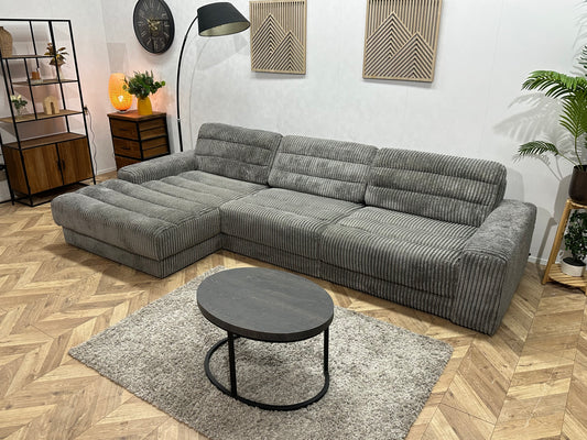 Be Pure Grijze Ribstof Hoekbank ~ Losse Rugkussens Met Afneembare Hoezen