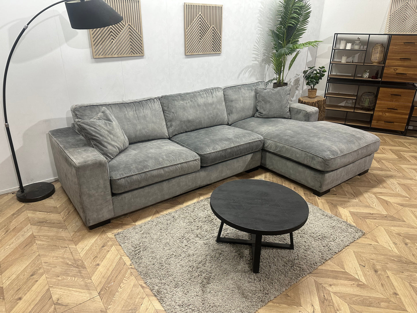 Grijze Velvet Hoekbank ~ Nieuwstaat