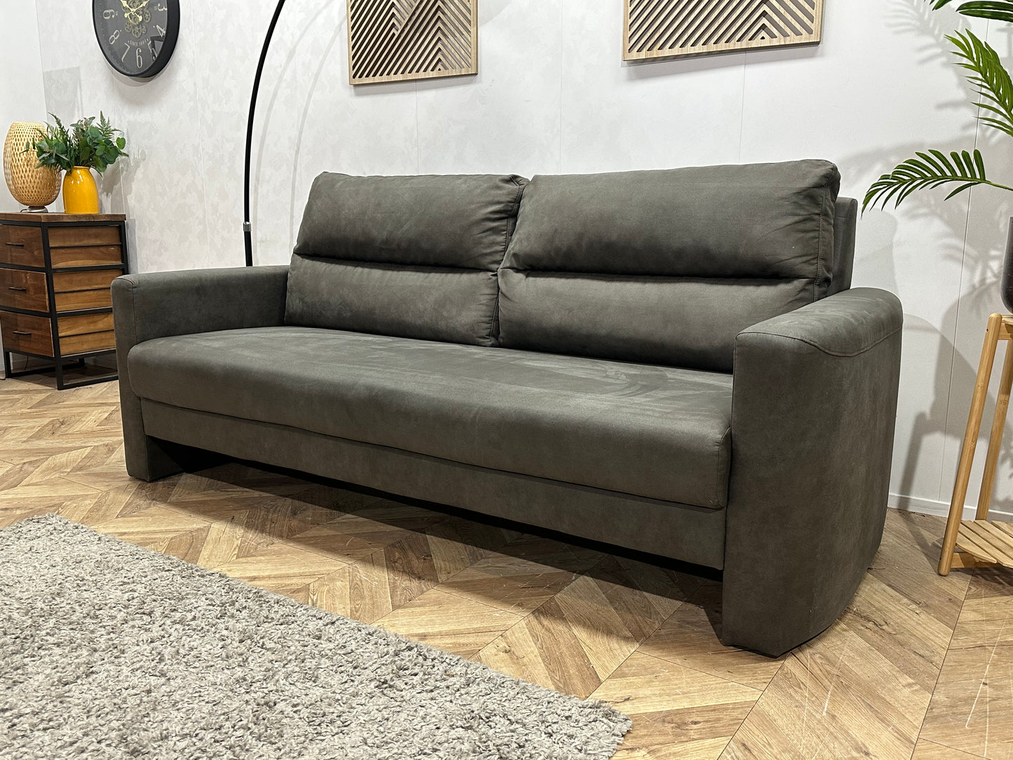 Antraciet Suède Stoffen 2.5-Zits Bank ~ Losse Rugkussens Met Afneembare Hoezen