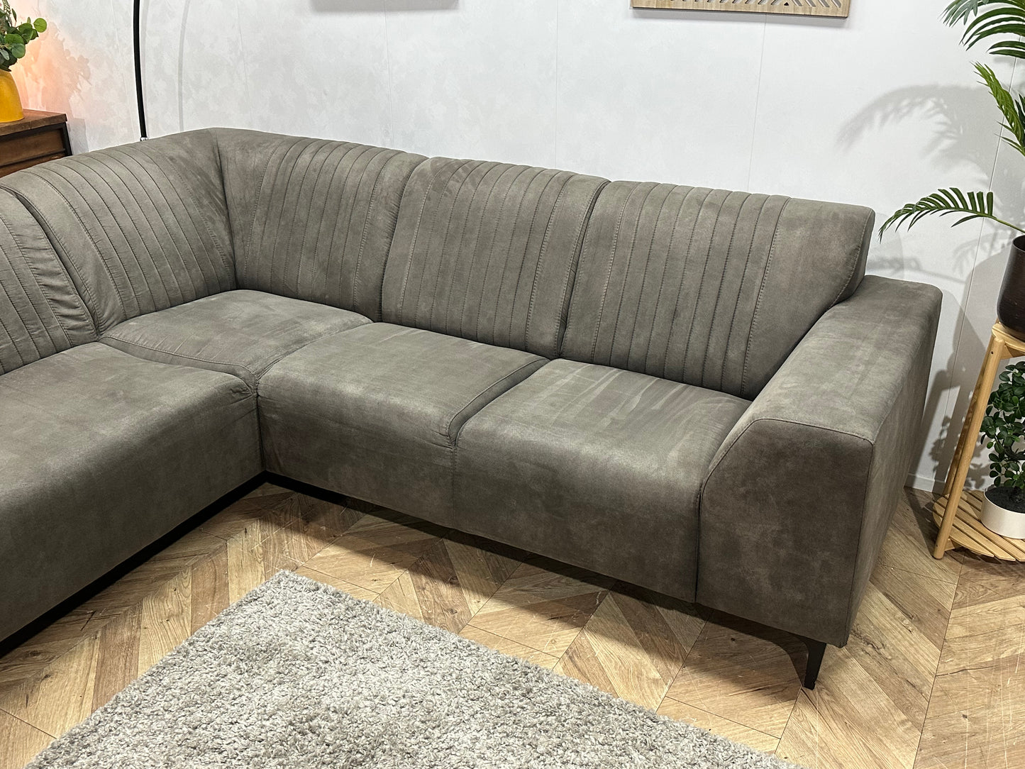 Antraciet Suède Stoffen Hoekbank ~ Vaste Kussens