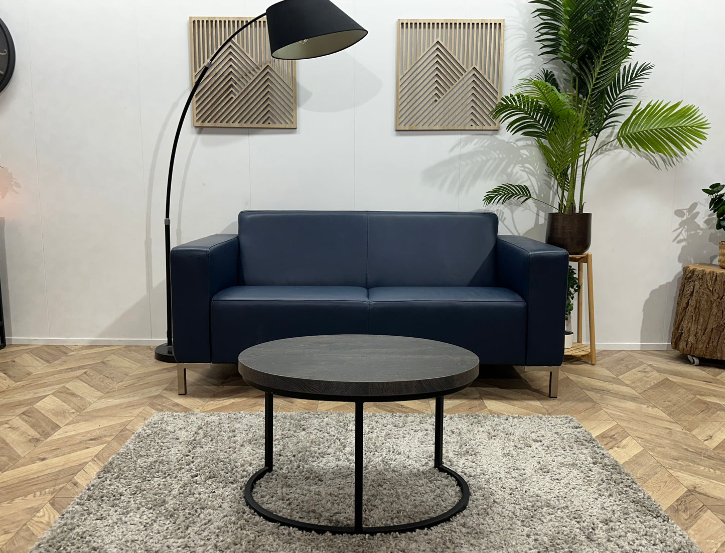 Montèl Blauwe Echt Lederen 2.5-Zits Bank ~ Vaste Kussens