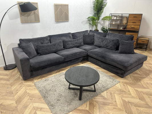 Donker Blauwe Velvet Hoekbank ~ Losse Kussens Met Afneembare Hoezen